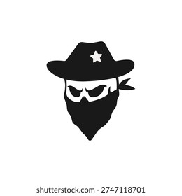 Cowboy skull sheriff vector character illustration design. Lawman's skull character, villain skull with cowboy hat