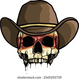 Cowboy Skull Skeleton Wearing Leather Cowboy Hat