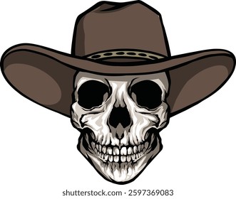 Cowboy Skull Skeleton Wearing Leather Cowboy Hat	