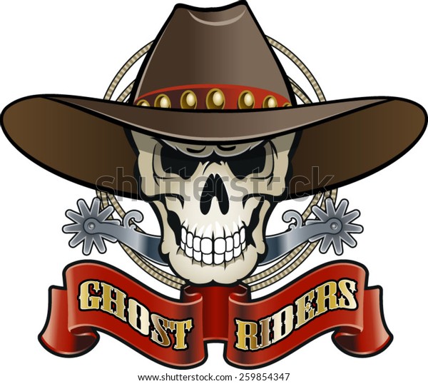 Cowboy Skull Spurs Lasso Text Ghost 