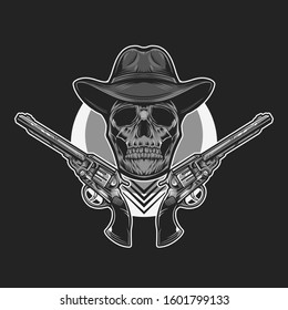 Cowboy skull Vector illustration with revolver