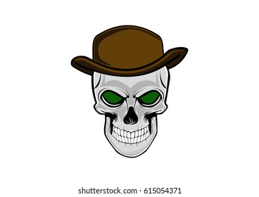 Cowboy skull wearing a stylish brown hat