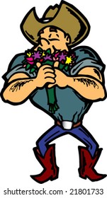 Cowboy Smelling Flowers