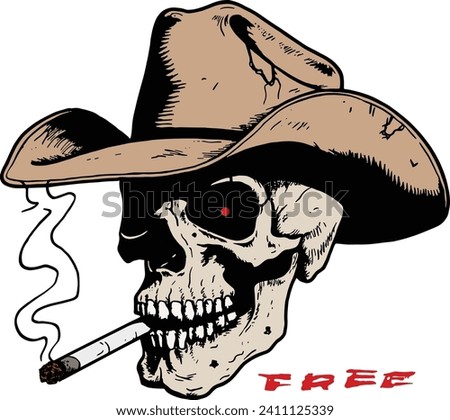 cowboy smoking, smoking, cigarette in mouth, skull smoking, western, cowboy hat