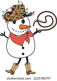 Cowboy Snowman Christmas, Western Vector, Winter Design