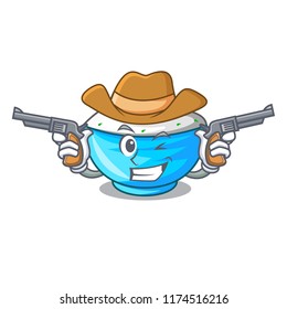 Cowboy sour cream in a glass bowl cartoon