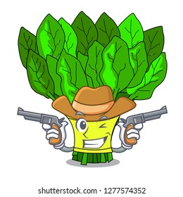 Cowboy spinach in a the cartoon basket