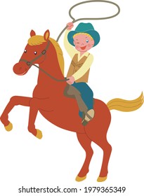 A cowboy spinning a rope on a horse