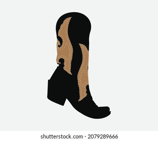 Cowboy stylish boot silhouette vector black and white illustrator.