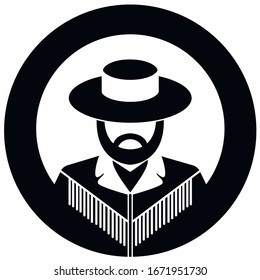 Cowboy in the sunset. Man in the sunrise. Black icon vector stock illustration.
