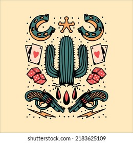 cowboy tattoo set illustration vector design