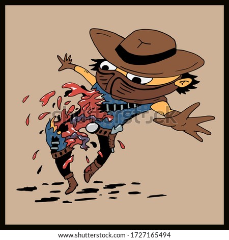 cowboy tears in two. Vector character