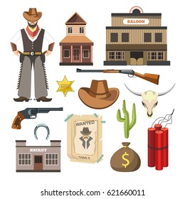 Cartaz de símbolos de sinais coloridos plano do vetor do modelo de Cowboy