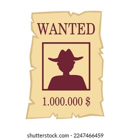 Cowboy or Texas element vector illustration. Cartoon paper poster with photo of criminal and reward for arrest isolated on white background. USA, Wild west or western concept