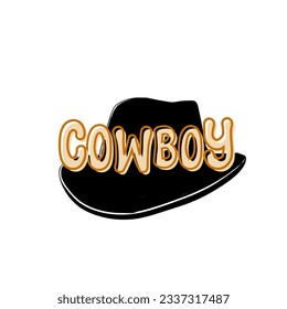 Calligrafía de texto de Cowboy sobre el clipart de la silueta de sombrero de vaquero, tipografía de vaquero, texto de Cowboy aislado sobre la silueta de icono de sombrero

