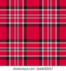 Cowboy tecido fundo sem costura, bagunçado padrão tartan. Verificação de textura de vetor de tela de desenho na paleta de cores vermelho e preto.
