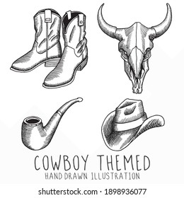 Cowboy Themed Hand Drawn Illustration