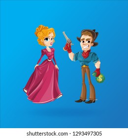 Cowboy Thief and a Saloon Girl Vector Character