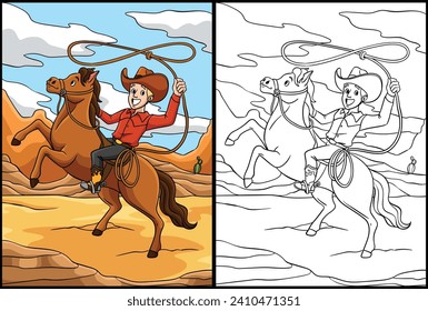 Cowboy, der einen Lasso auf einer Pferdeillustration wirft