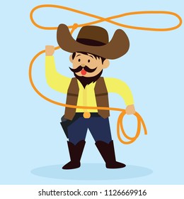 Cowboy Throws A Lasso For Rodeo Western Design. Vector Illustration