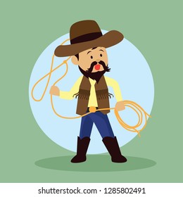 cowboy throws a lasso for rodeo western design. vector illustration