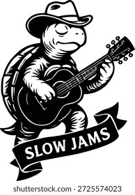 Tartaruga Cowboy Tocando Violão - Design de guitarra tartaruga - Arte da música da tartaruga - Chill Animal Music Design, Western Cowboy Tortoise