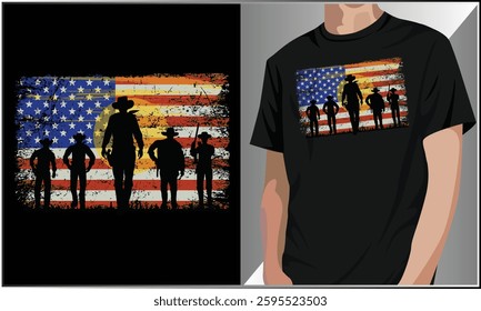 Cowboy T-Shirt Design, Distressed USA Flag, American Cowboy Rodeo Western Style Southern T-Shirt Design, Horse Riding, Rodeo Cowboy Illustration, Rodeo Rider Cowboy Vector Art.