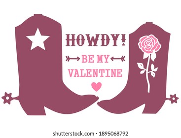 Cowboy Valentine day Country Farm with Cowboy boots and text. Be mine Valentine vector Love illustration for text