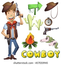 cowboy vector cartoon with separated layers for game and animation, game design asset 