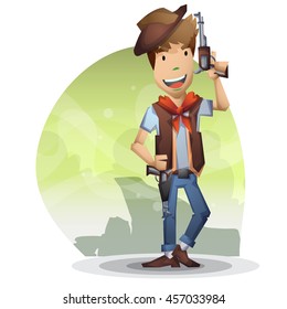 cowboy vector cartoon with separated layers for game and animation, game design asset 