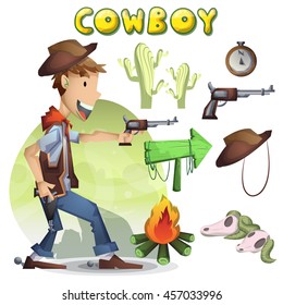 cowboy vector cartoon with separated layers for game and animation, game design asset 