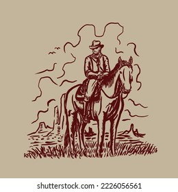 cowboy vector illustration in a very unique and vintage hand drawn style