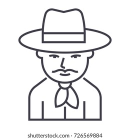 cowboy vector line icon, sign, illustration on background, editable strokes