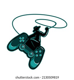 Cowboy vector logo illustration riding a joystick