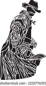 Cowboy Vector Stencil, Black and White