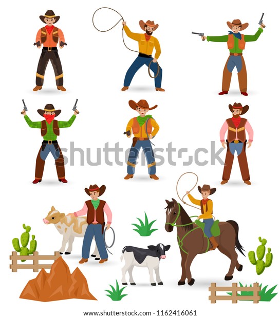 白い背景にロデオの馬のキャラクター サボテン または野生の西のシェリフが 野生の砂漠で帽子や馬にサボテンとイラストを付けて 白い背景に馬のキャラクター のベクター画像素材 ロイヤリティフリー