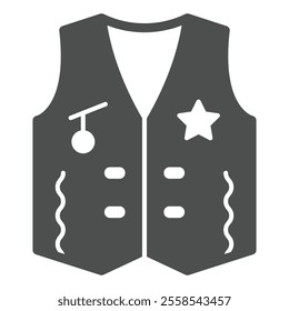 Cowboy vest solid icon, west desert clothes concept. Vector graphics. American jacket sign on white background, glyph style icon for mobile or web design