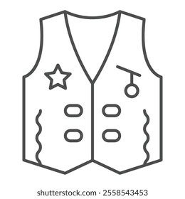 Cowboy vest thin line icon, west desert clothes concept. Vector graphics. American jacket sign on white background, outline style icon for mobile or web design