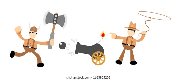 ilustración de diseño de vaqueros y cañones de buen uso para la presentación