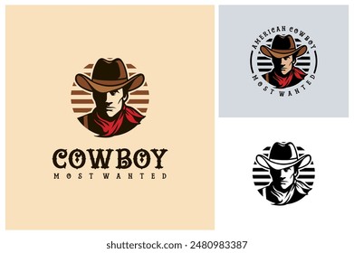 Cowboy vintage hand drawn illustration, wild west logos vector