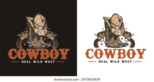 Cowboy Vintage hand drawn Logo design, tshirt design for real wild west