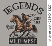 Cowboy Vintage typography wild west texas rodeo western cowboy on horse illustration print artwork for apparel, desert cactus artwork, cowboy vintage print, arizona desert design, western wild west