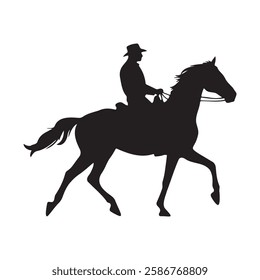 Cowboy walking horse pose silhouette vector illustration