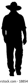 Cowboy walking silhouette in black on white background, vector graphic 