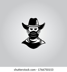 Cowboy Wearing Face Mask On White Background