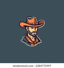 cowboy wearing hat logo vector
