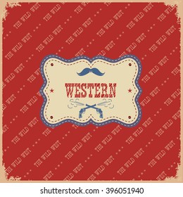 Cowboy with west label background.Vector western american illustration