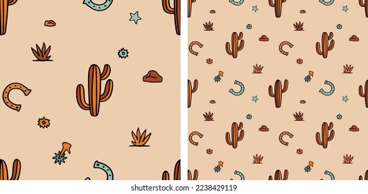 Cowboy Western American Texas Cute Earthy Boho Nursery Vector Seamless Illustration Cactus Desert