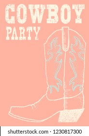 Cowboy western boot background with text.Vector hand drawn graphic illustration 