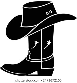 Cowboy Western hat on Cowboy Western Boot silhouette, art, design, logo, outline Instant Download